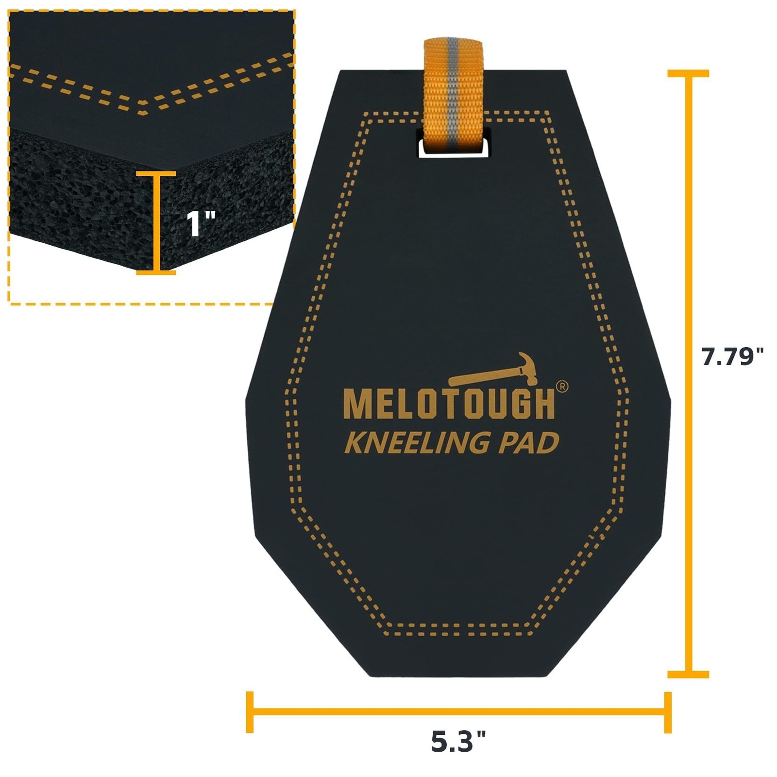 Mini Kneeling Pad, 1 Inch Thick, Orange/Black, NBR Foam, Work, Construction