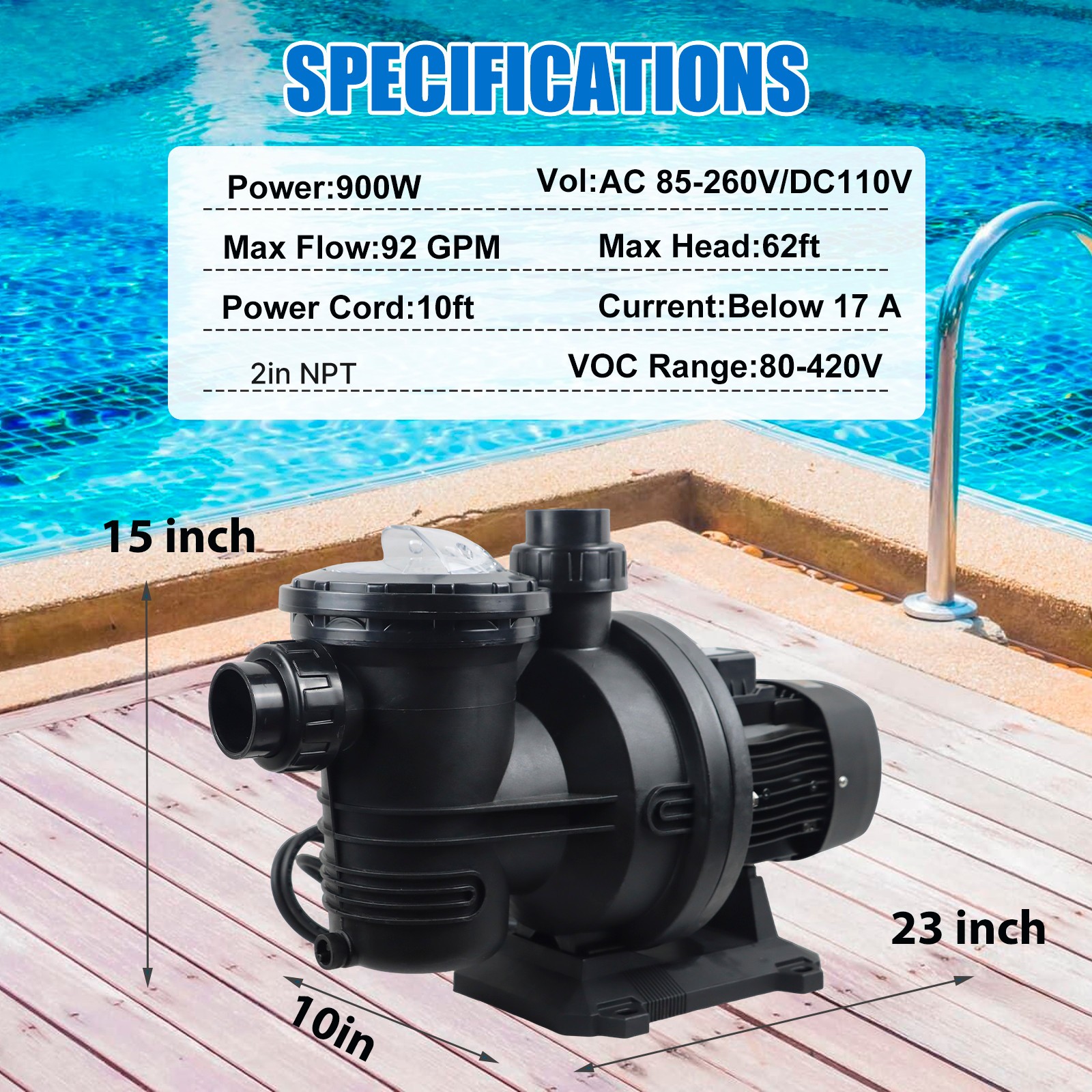 900W Solar Hybrid Swimming Pool Pump Kits with AC/DC Auto-switching Controller