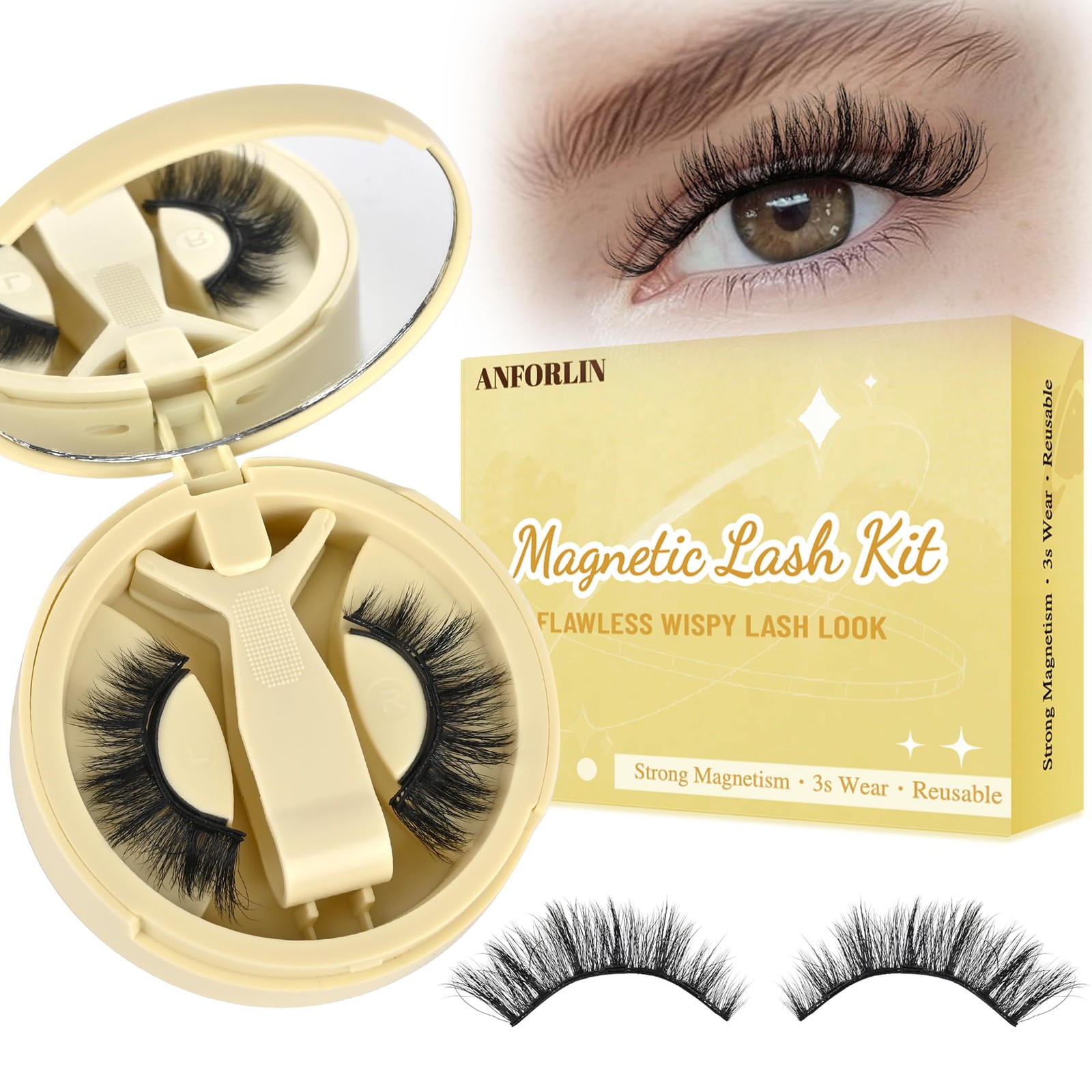Magnetic Eyelashes Kit No Glue Needed 1 pair (Pack of 1), Black