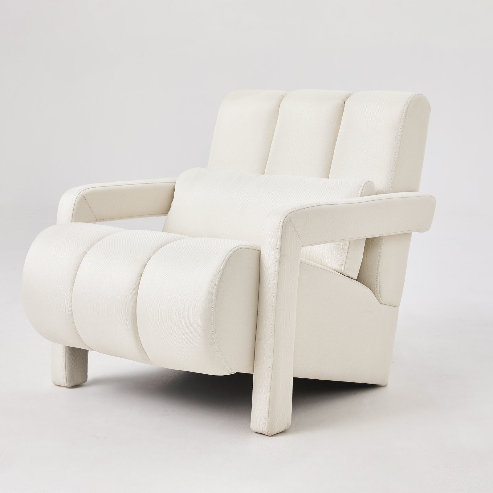 Modern Linen Fabric Upholstered Accent chair Lounge Arm Chair with Pillow Beige
