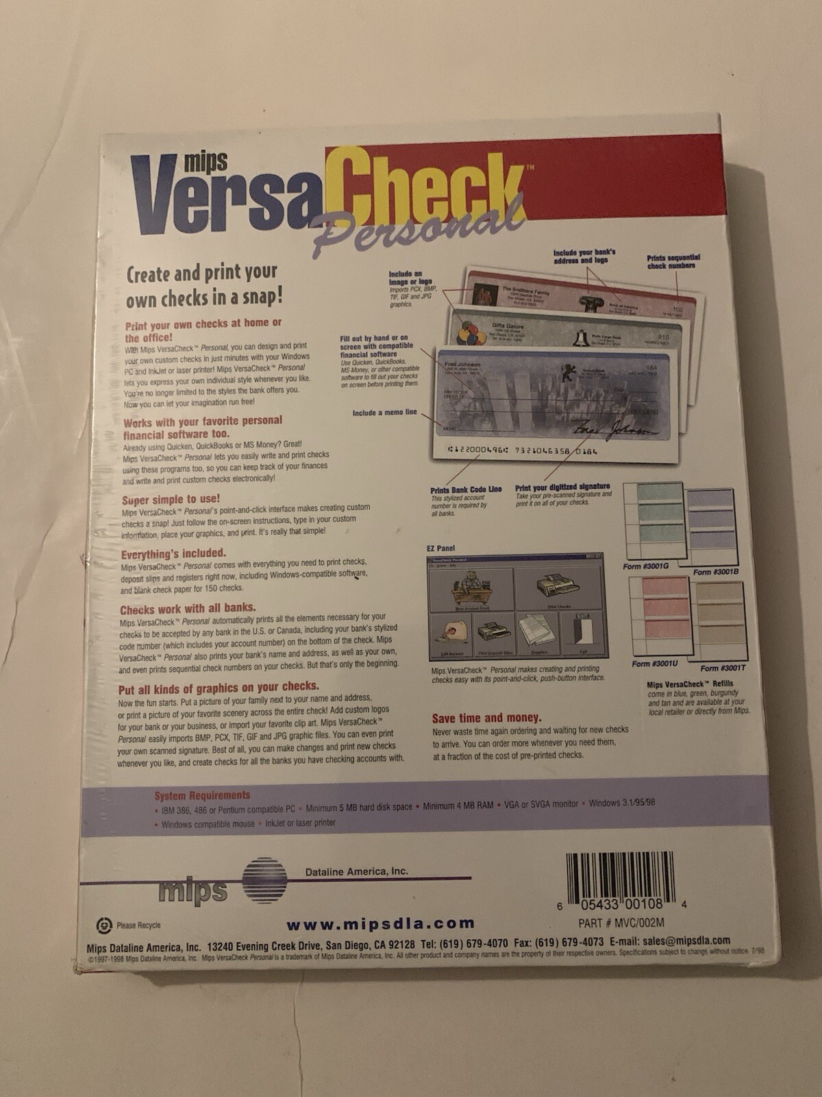 VersaCeck Check Personal 1998 w/ Blank Checks PC CD Print templates program New