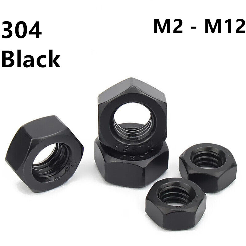 Black 304 Stainless Steel Hexagon Nut Hex Nut M2 M2.5 M3 M4 M5 M6 M8 M10 M12