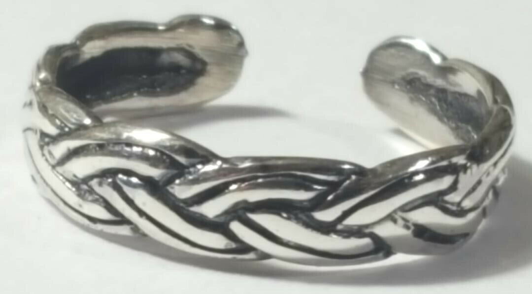 Braided Toe Ring Adjustable 925 Sterling Silver