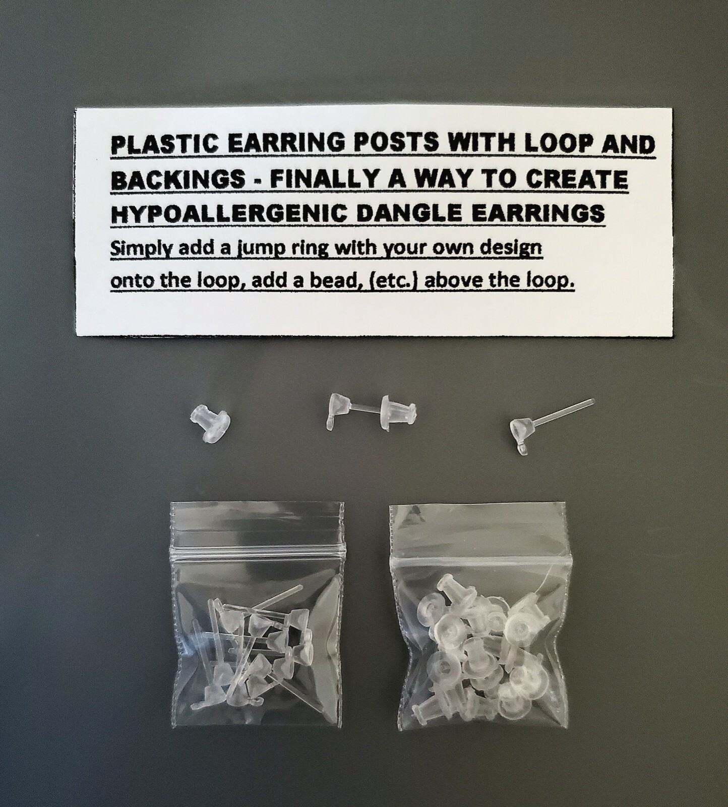 2-Packs-Plastic Earring Posts w/Loop & Backing-Create Metal Free Dangle Earrings