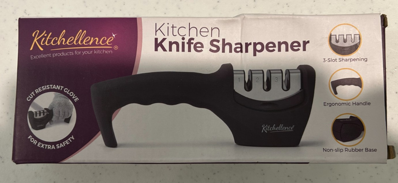 Kitchellence Knife Sharpener 3 Slot Sharpener with Cut Glove New FREE SHIPPING