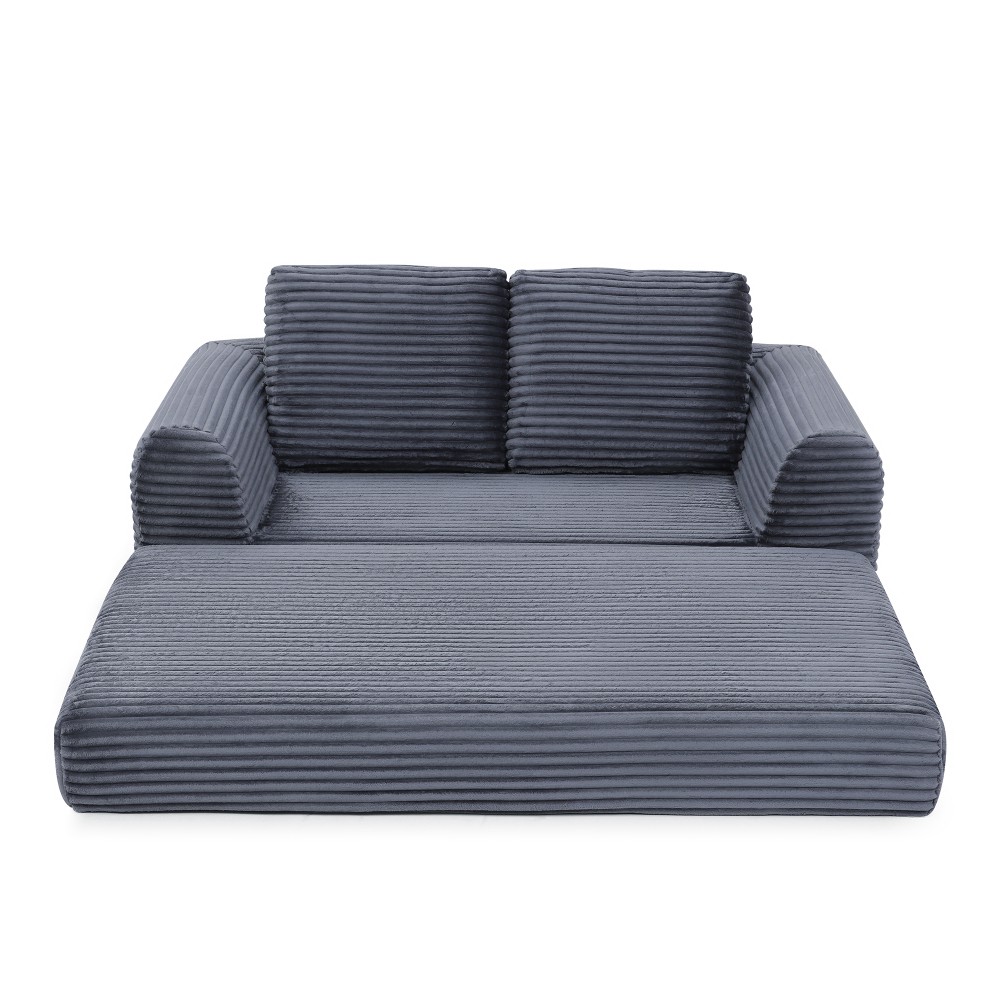 Folding Sofa Bed Sleeper Couch Corduroy Futon w/ 2 Pillows, Grey