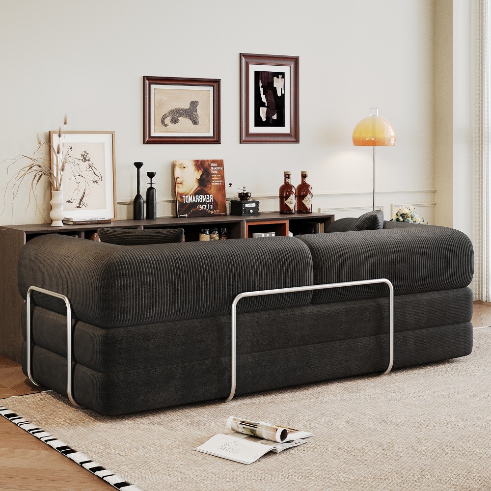 Compression Sofa, Convertible Floor Sofa Bed, Futon Couch Sleeper Bed, Black