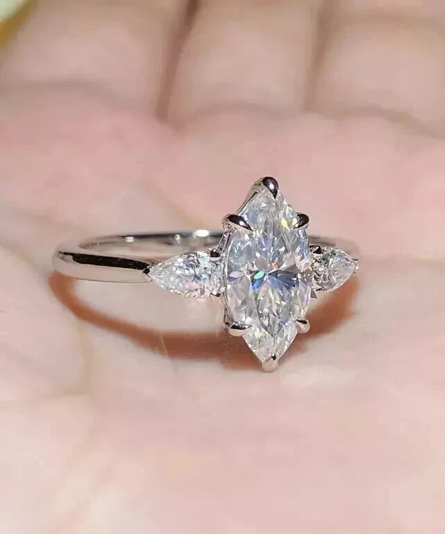 Prong Setting 2.90 Ct Moissanite Marquise Cut Engagement Wedding Ring