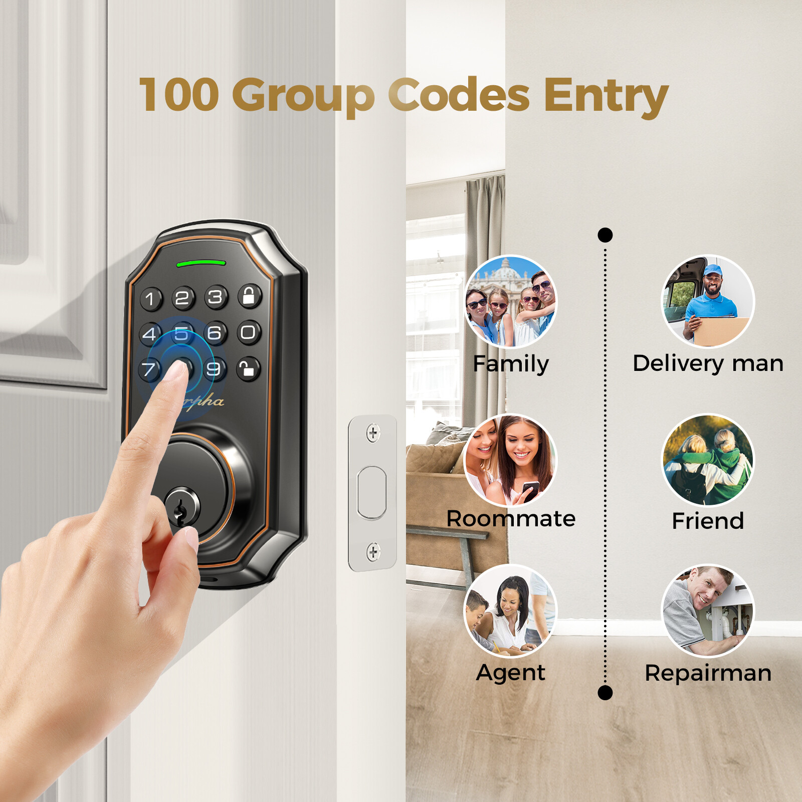 ARPHA Smart Door Lock 100Code AntiPeeping Password Keypad Deadbolt Keyless Entry