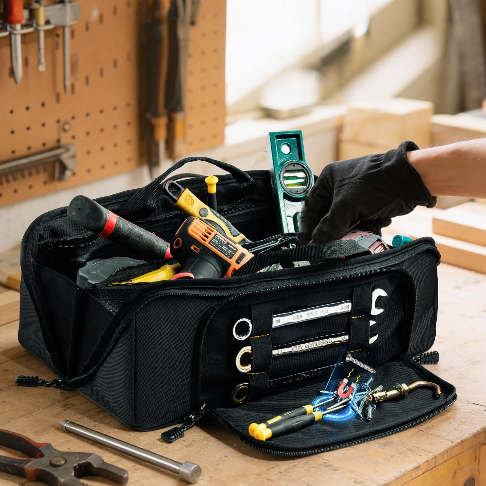 Portable Tool Bag Organizer WideOpen Tote Multi Compartments