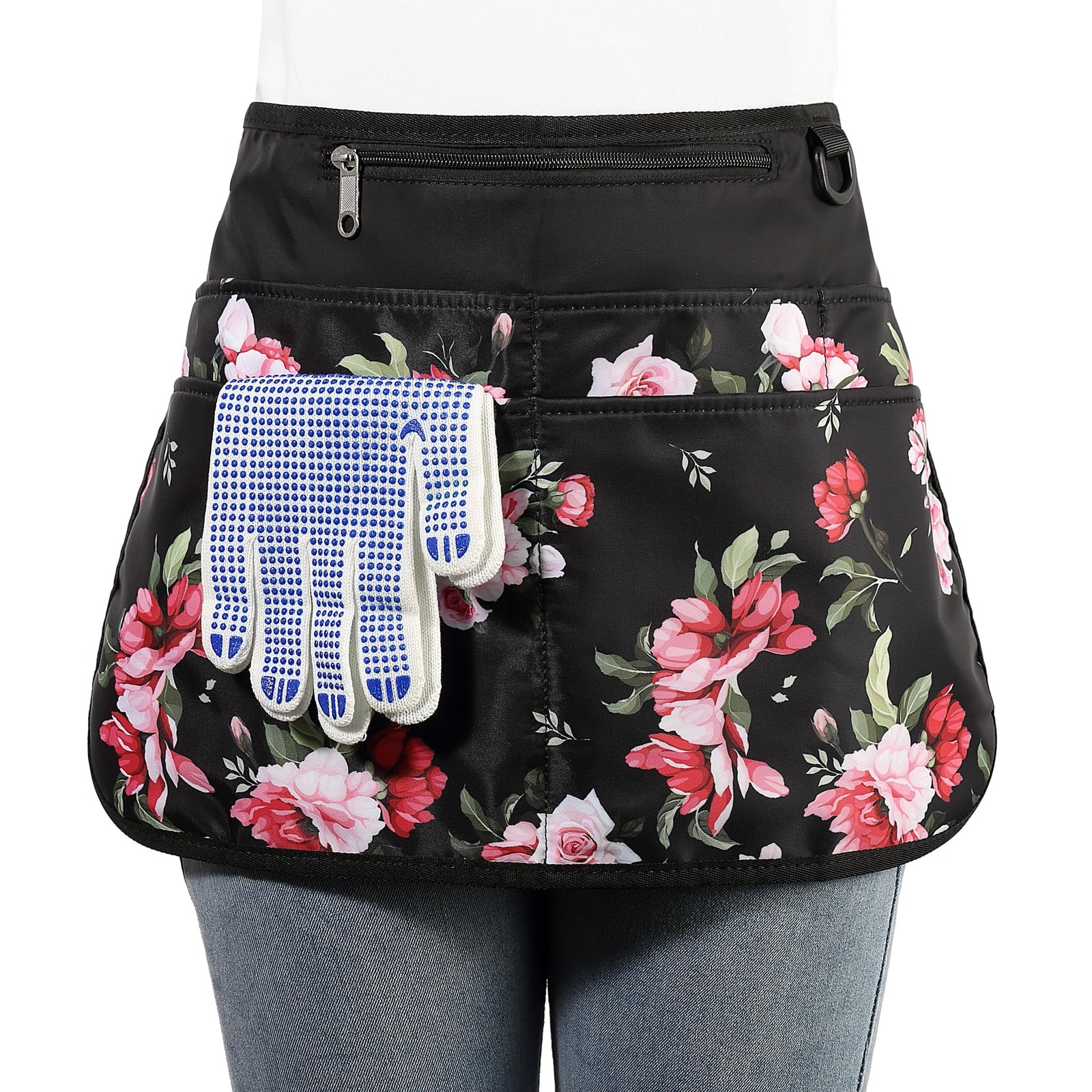 Bafelia Garden Apron for Women with 6 Pockets,Half Florist Apron (Peony)