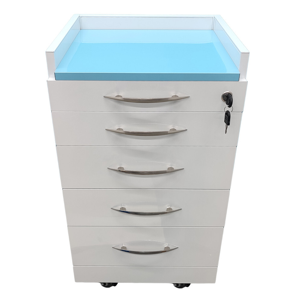 4 Drawers White Storage Cabinet w/lock Mobile Utility Cart Office Cart