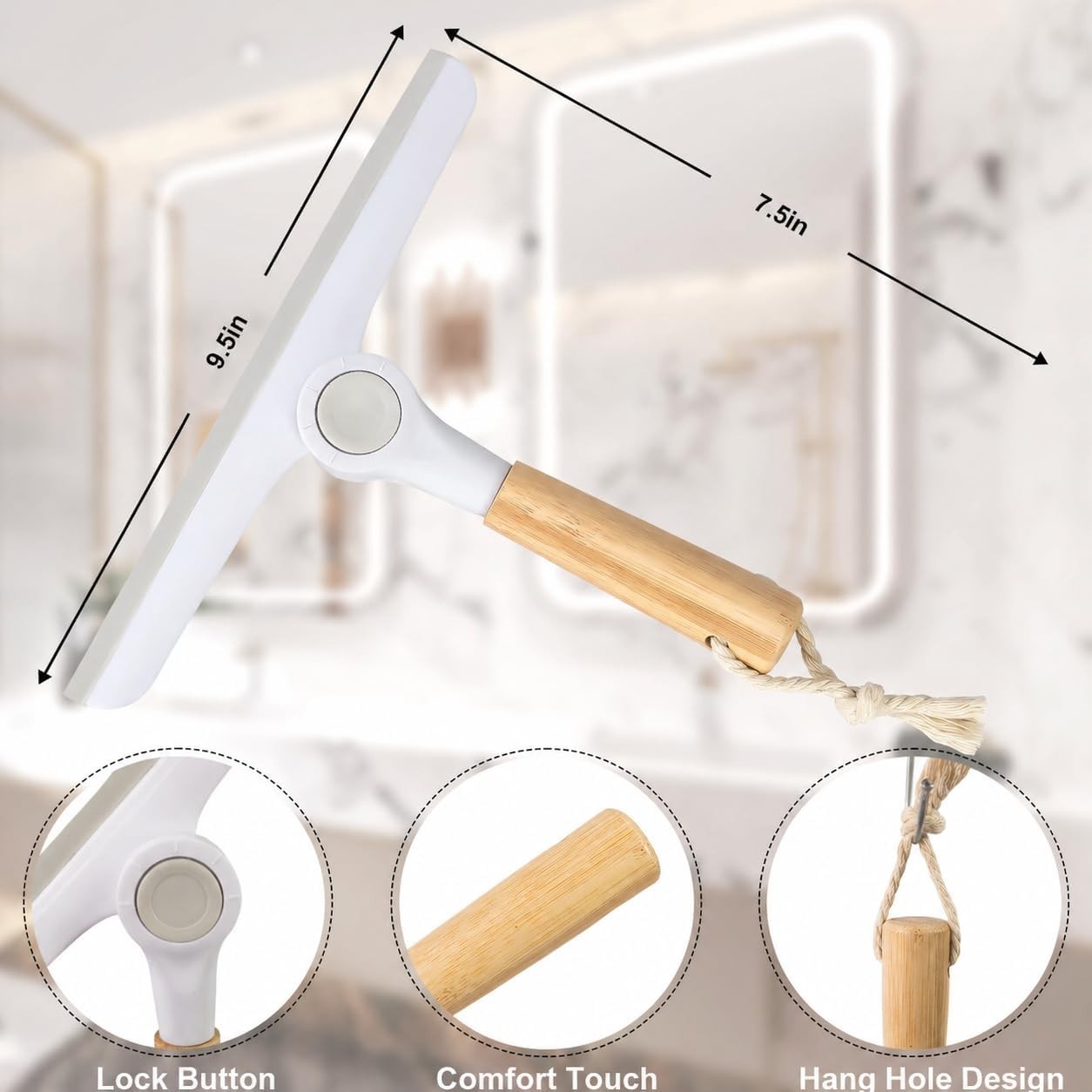 Window Squeegee for Glass Doors，All-Purpose 9.7” Window Cleaning Squeegee,