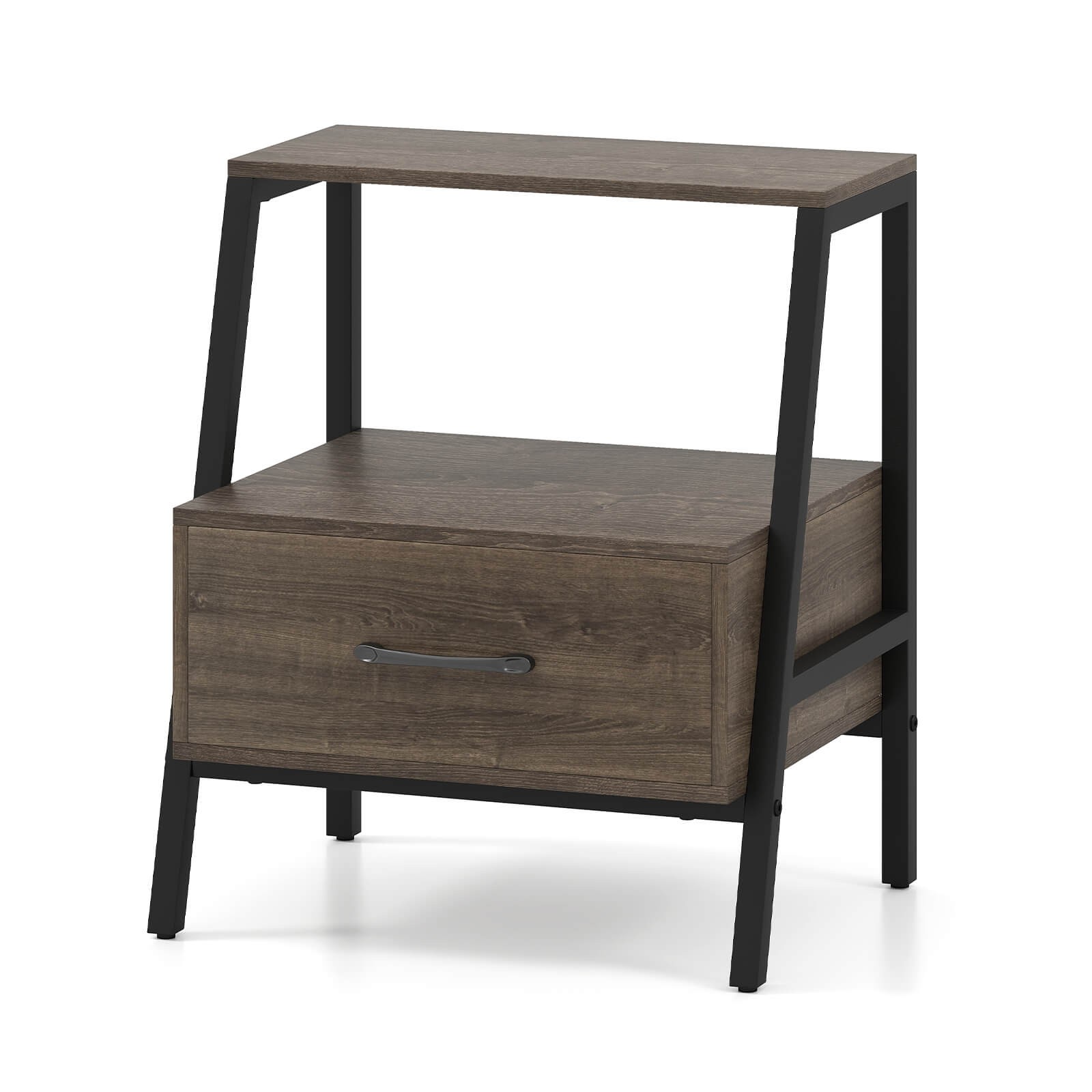 Nightstand with Drawer Farmhouse 3-Tier Bedside Table with Open Shelf End Table