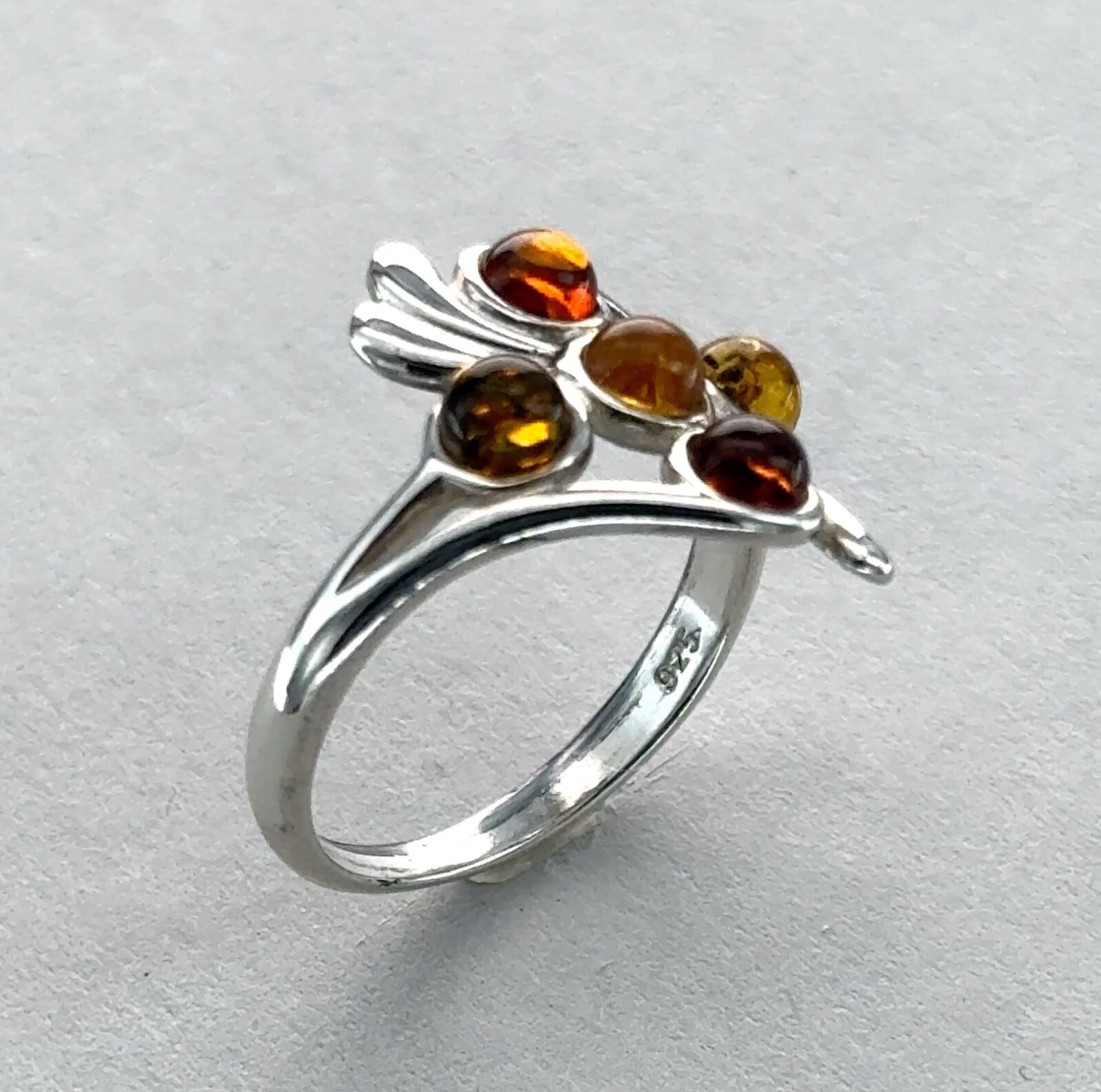 Multi-Color BALTIC AMBER Ring - 925 STERLING SILVER Poland #3e