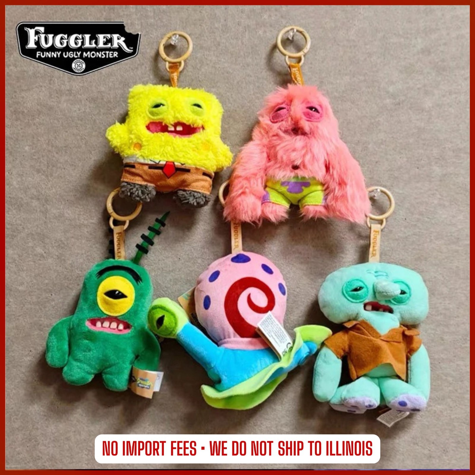 Fuggler SpongeBob Plush Pendant, Ugly Cute Teeth Monster Keychain, Kids Birthday