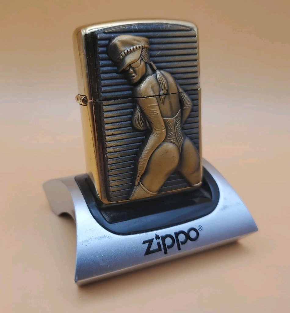 Zippo Lighter With A Sexy Lady Medallion, Brass With Brass