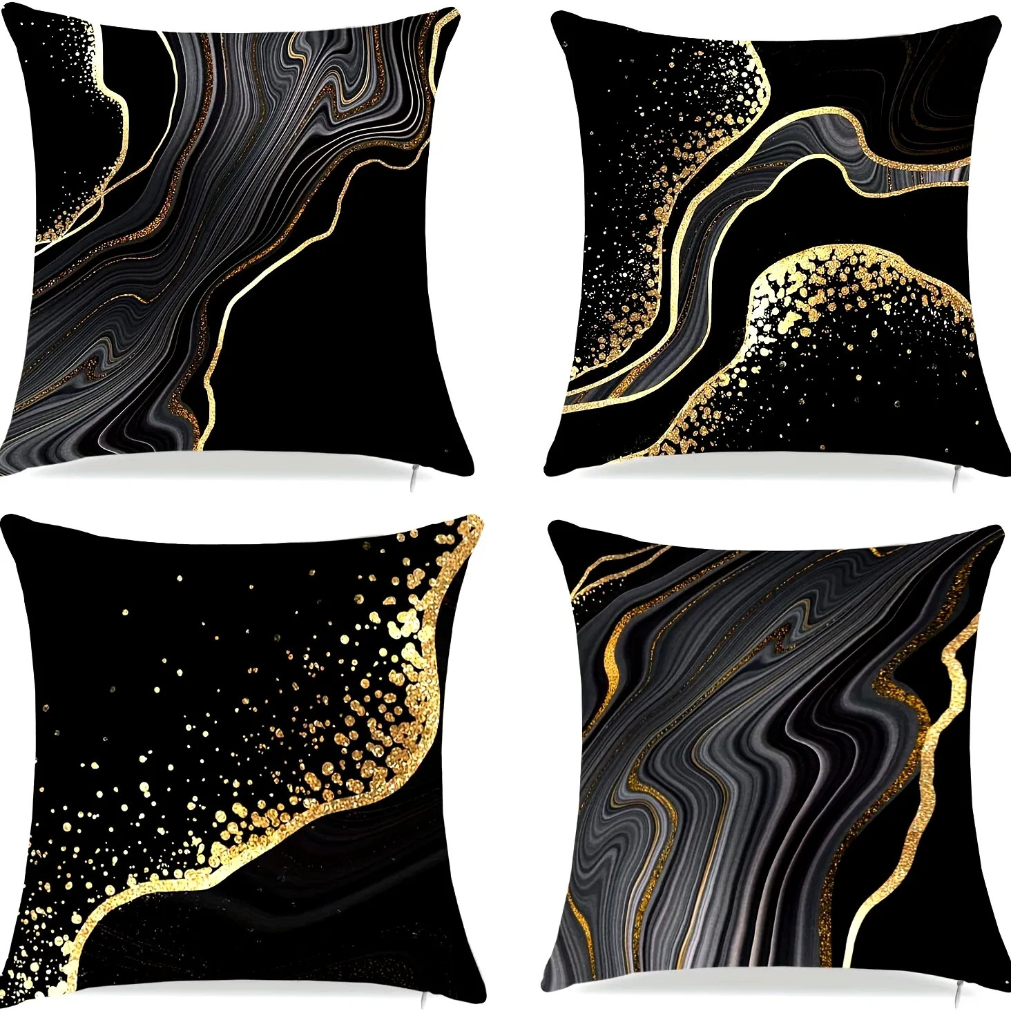 Black Geometric Gold Dots Pillow Cover Soft Polyester Home Decor