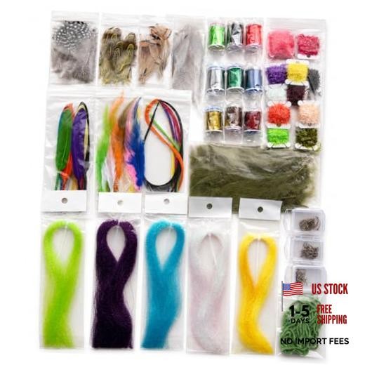 Fly Tying Materials Kit with Hooks Thread Crystal Flash Chenille Feathers,