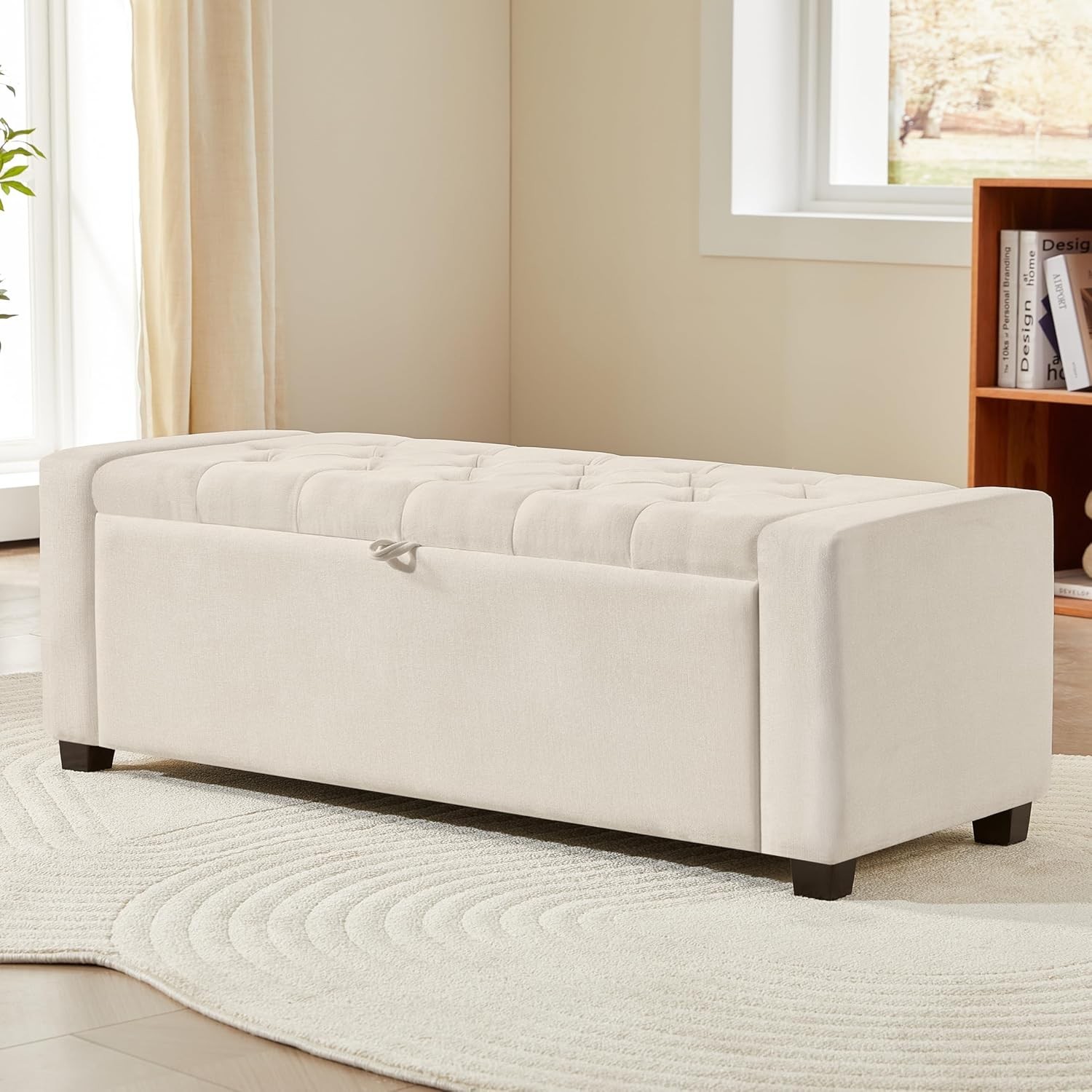 Ottoman W/ Storage Tufted Storage Bench W/ Safety Hinge Holds up to 350