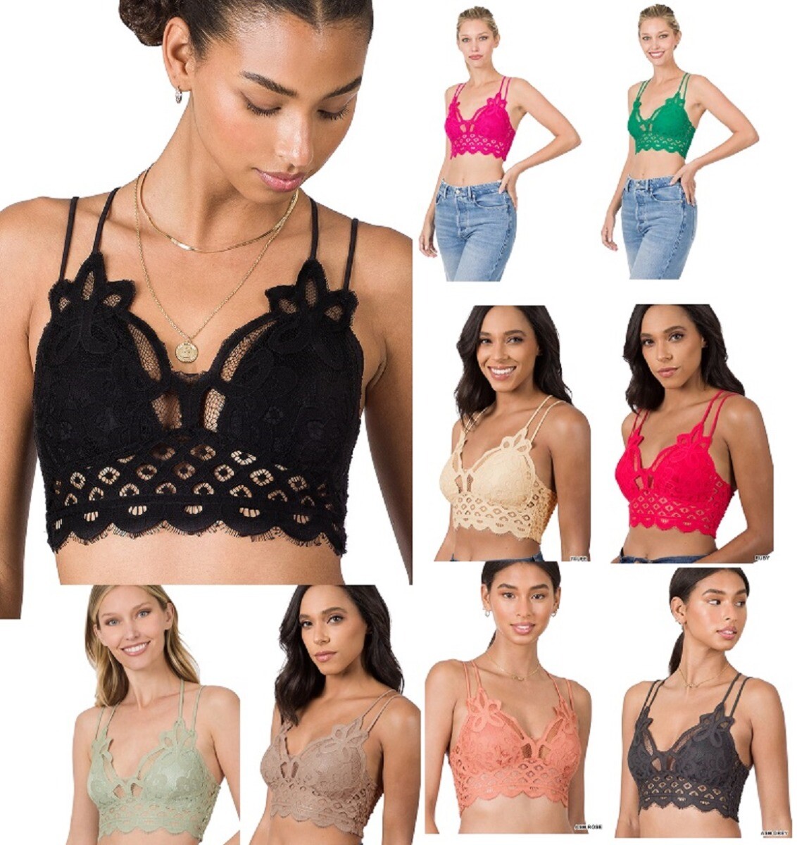 SEXY Crochet Lace Bralette With Removeable Bra Pads Diamond Shape Smocking Back