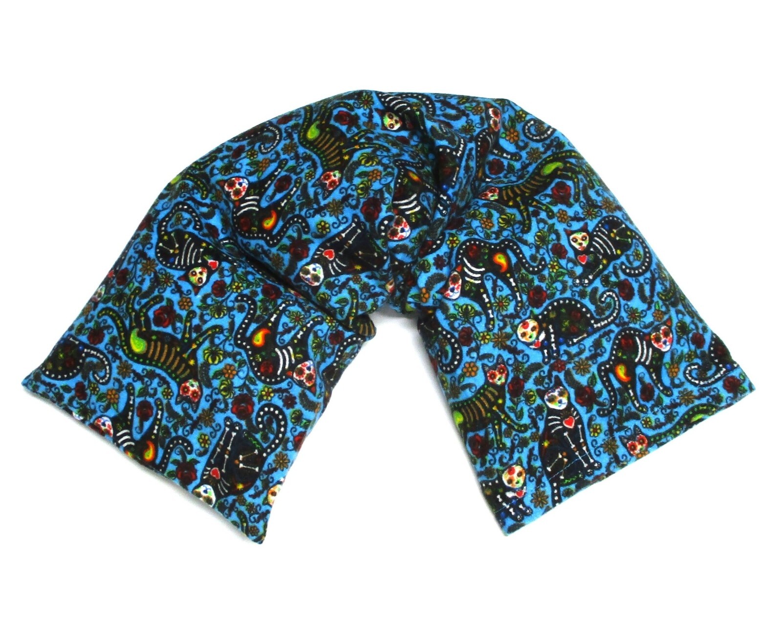 Microwave Heat Pack, Cold Pack, Blue Flannel Sugar Skull Cats Cover