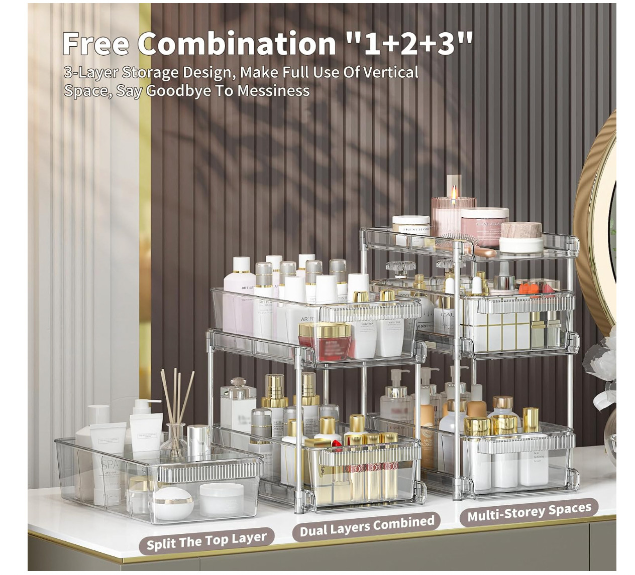 Organizador extraíble y almacenamiento con 2 tazas y 6 divisores, multiusos NEW