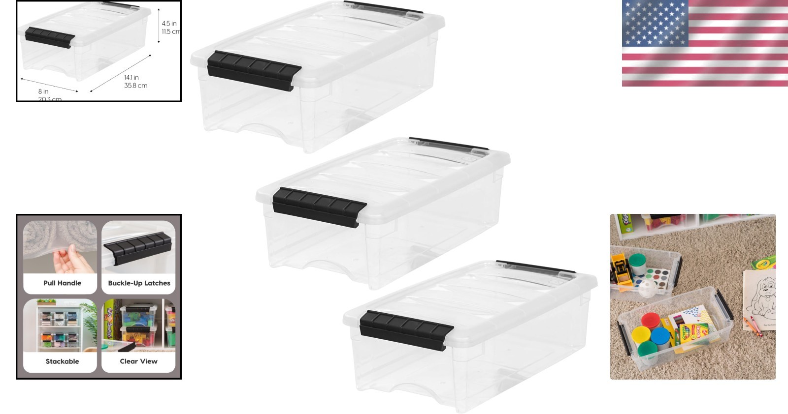 Effortless Organization with 6 Quart Transparent Stackable Storage Bins - 3 Pack