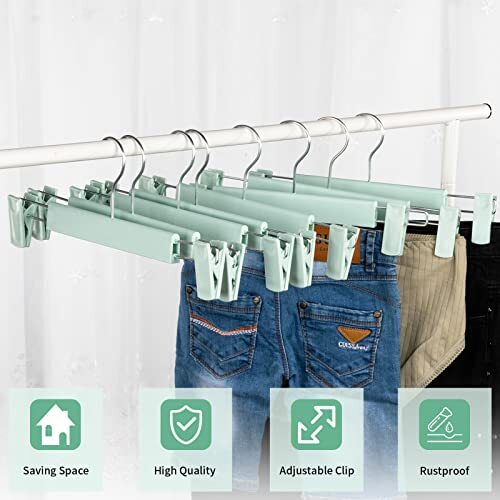 10Pack Light Green Pants Skirt Hangers with Clips Space Saving