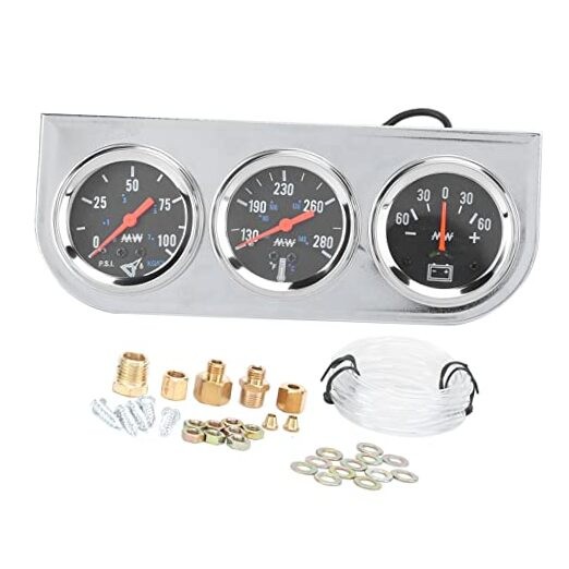 Triple Gauge Kit, 2in Triple Gauge Set 3‑in‑1 Water Temp Oil Pressure AMP