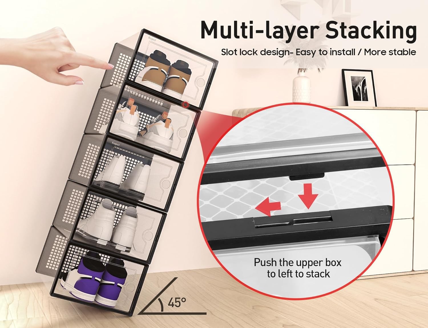 X-Large Shoe Storage Boxes Organizers Clear Plastic Stackable 12 Pack, Shoe R...