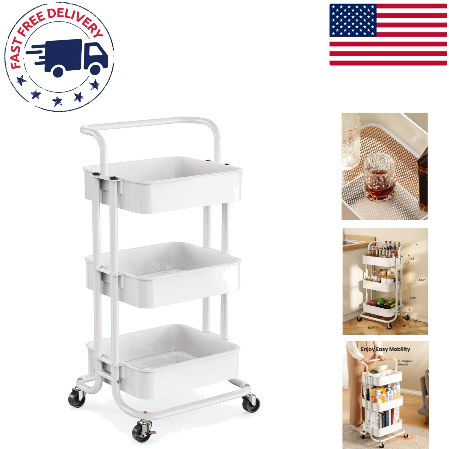 3-Tier Rolling Cart with Locking Casters - Perfect for Crafting, Office & More!