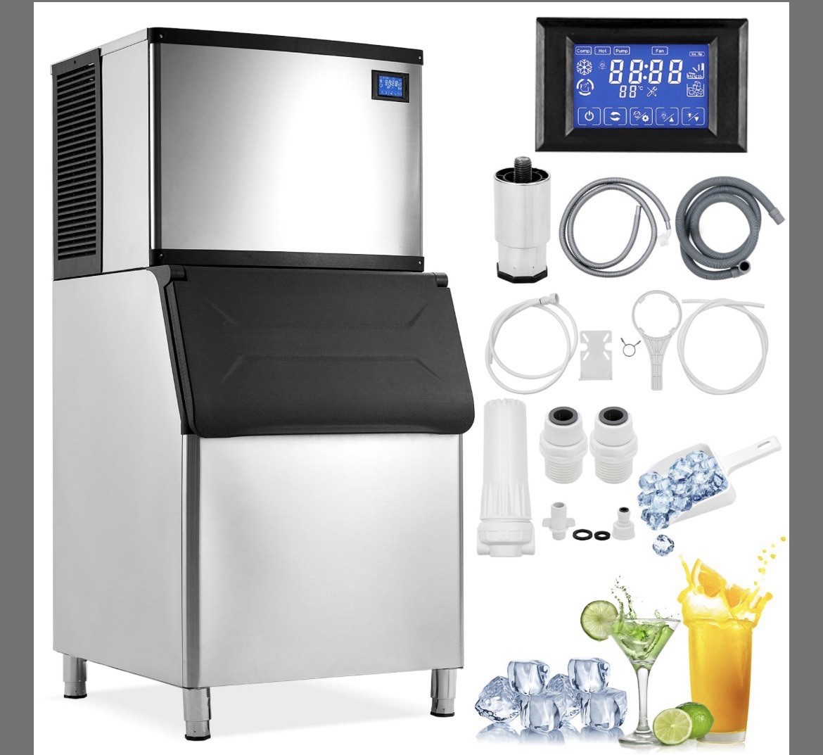 COMMERCIAL  Air Cooled Full Cube Ice Machine Automatic Cleaning w/ Accessories