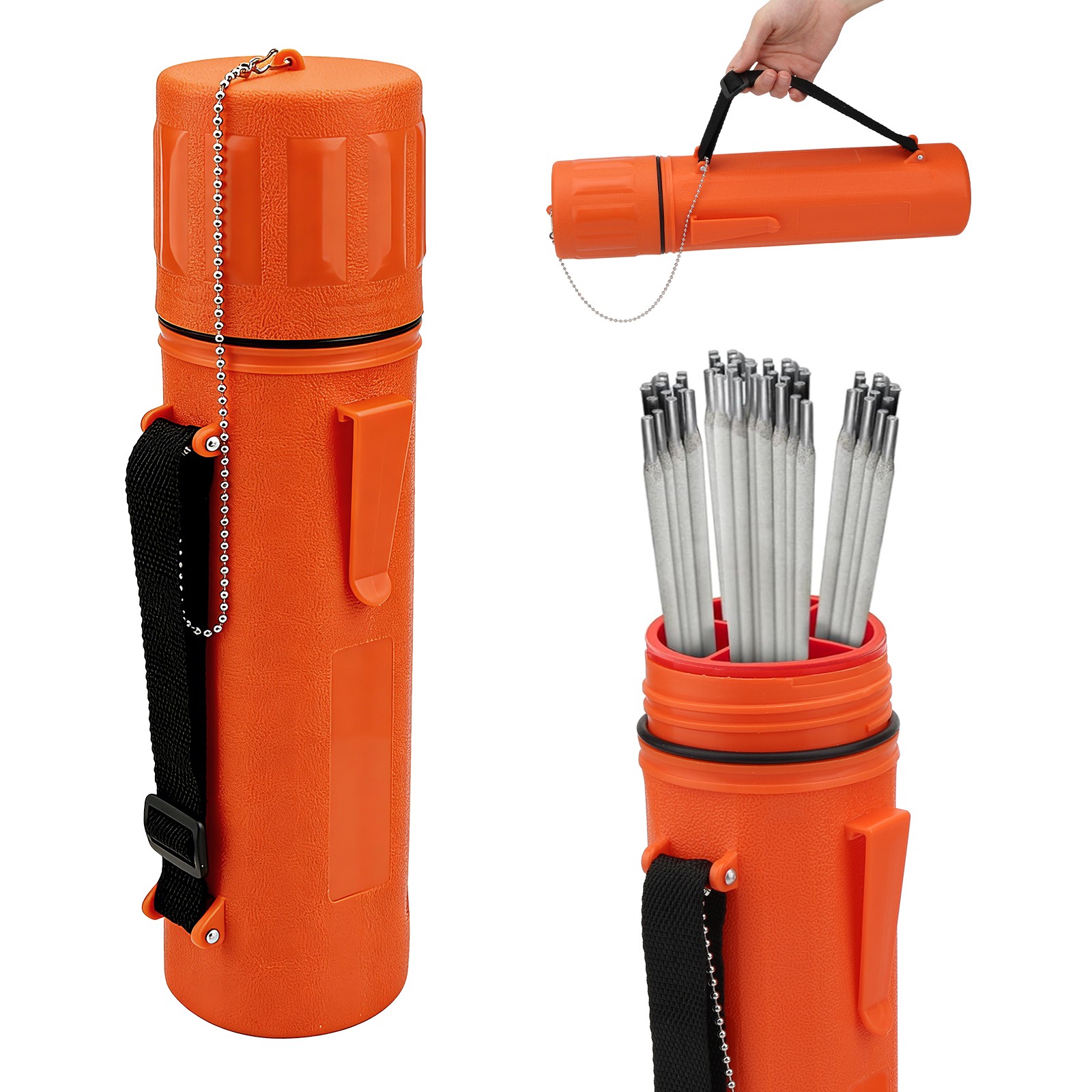 Moisture Proof Welding Rod Storage Tube ABS 14.3" Holder w/ Strap & Chain Lid