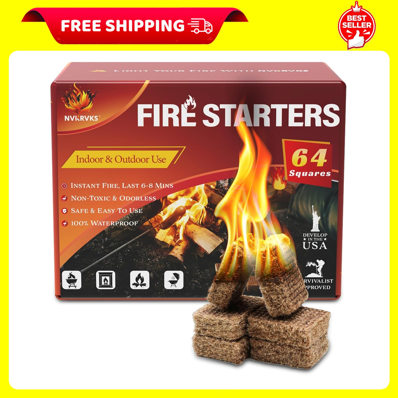 Nvkrvks Fire Starter, Easy-Burning Fire Starter Squares for Wood Stoves
