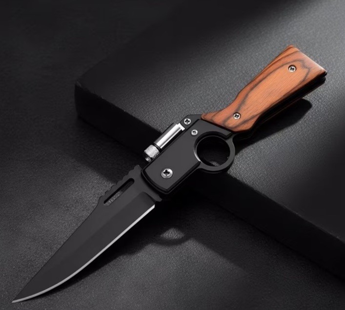 Black 8IN AK-47 Gun Knife,  Hunting , Fishing , Camping W LED Flashlight BN