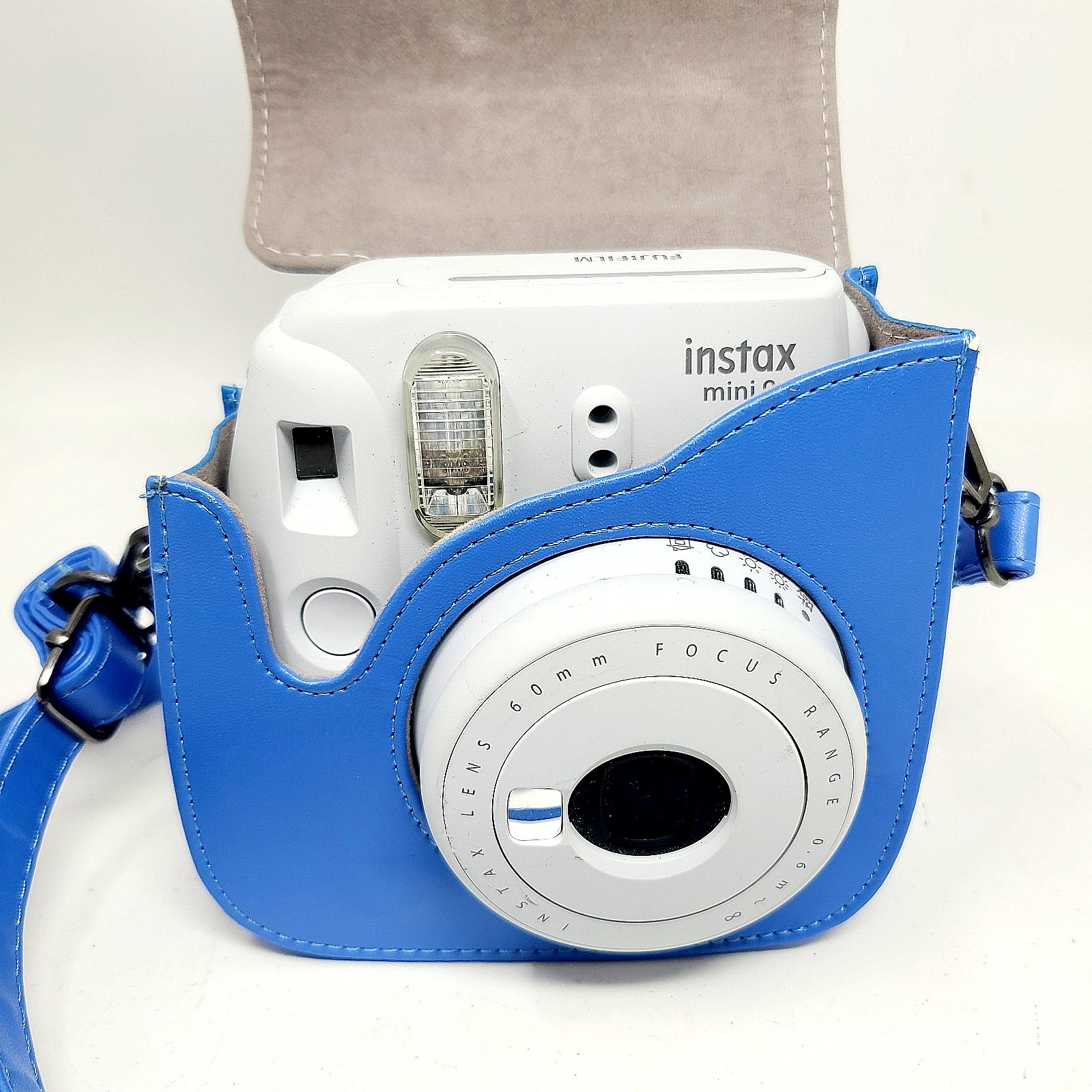 Fujifilm Instax Mini 9 Instant Camera Smokey White Blue Case Film Tested Working