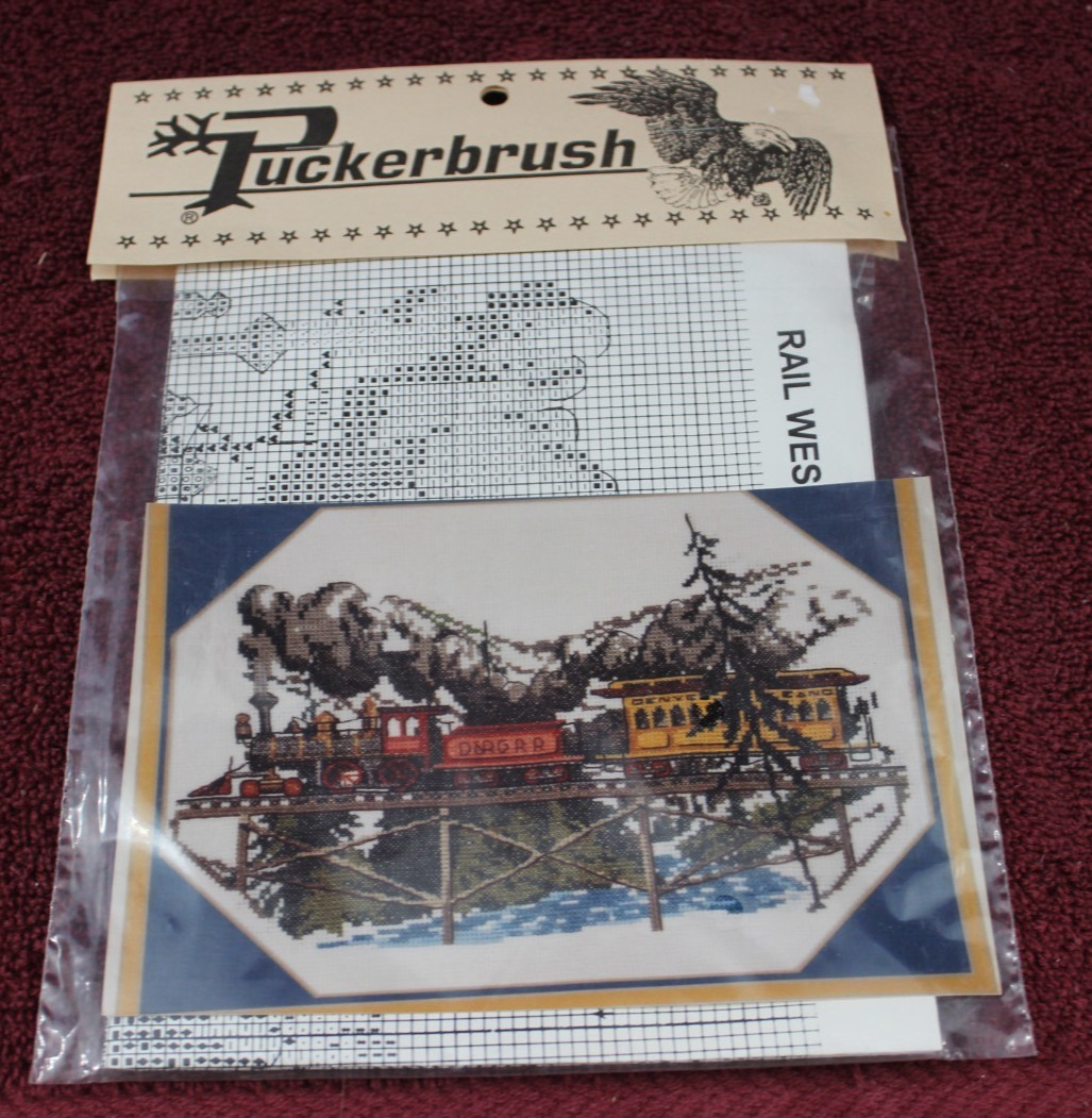 Puckerbrush cross stitch patterns- Rail West & Crossing Sign