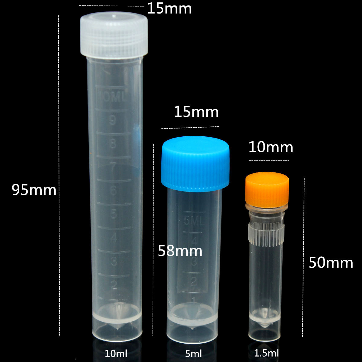 10/50/100X Plastic Screw Test Tube Vial Seal Cap Sample Container 1.5/5/10ML