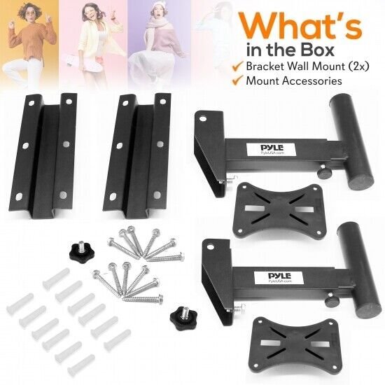 Pyle 2 Universal Adjustable Wall Mount Speaker Bracket Stands 80 lbs PSTNDW15