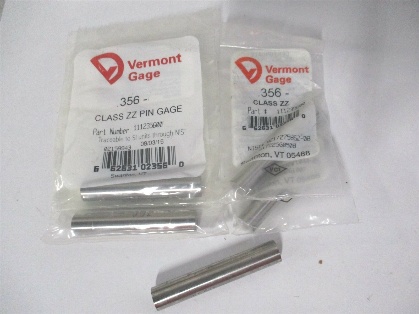 Vermont Gage (111235600) 0.356" Diam Class ZZ Minus Plug & Pin Gage - Lot of 5