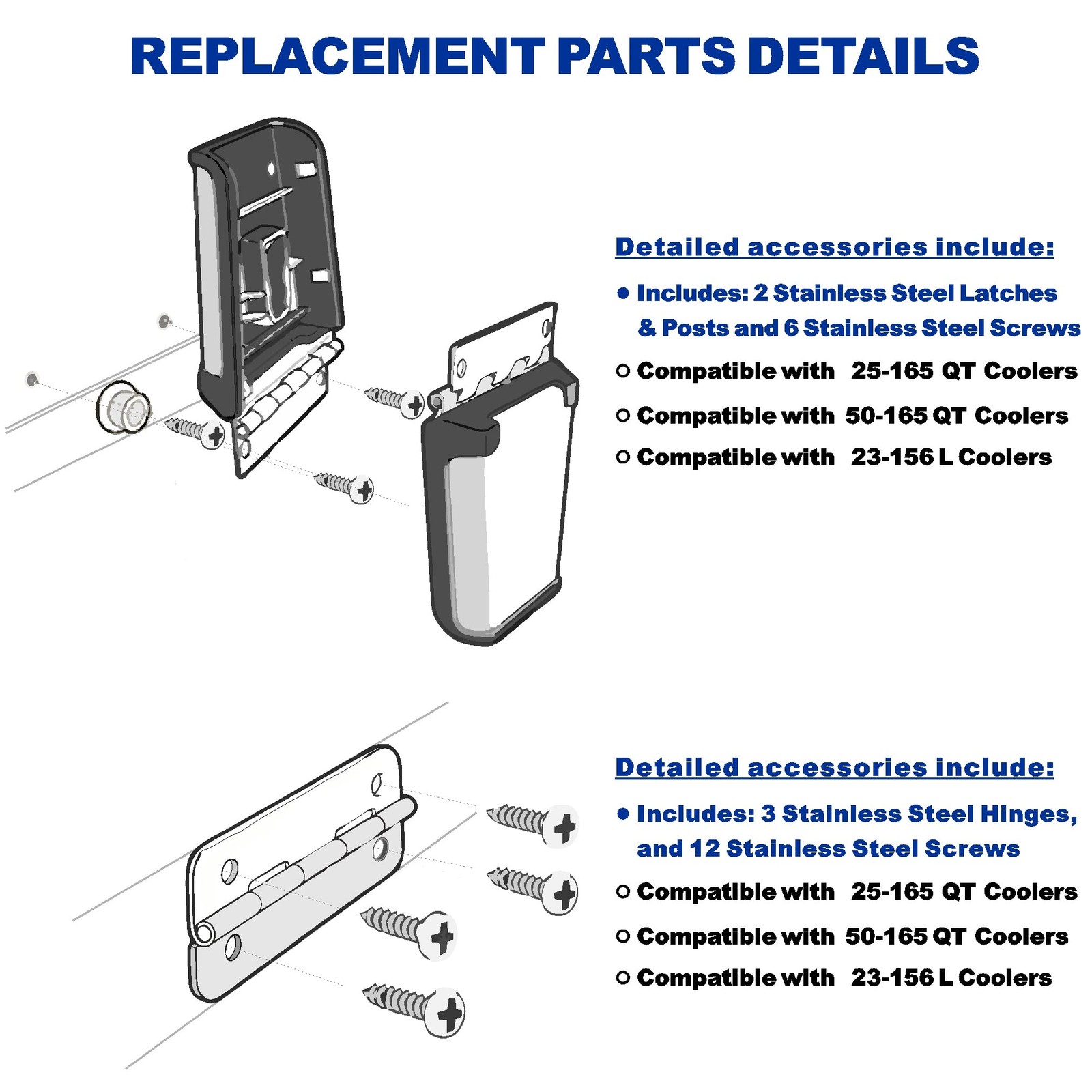 Cooler Stainless Steel Hinge & Latch Set For Igloo Cooler Replacement