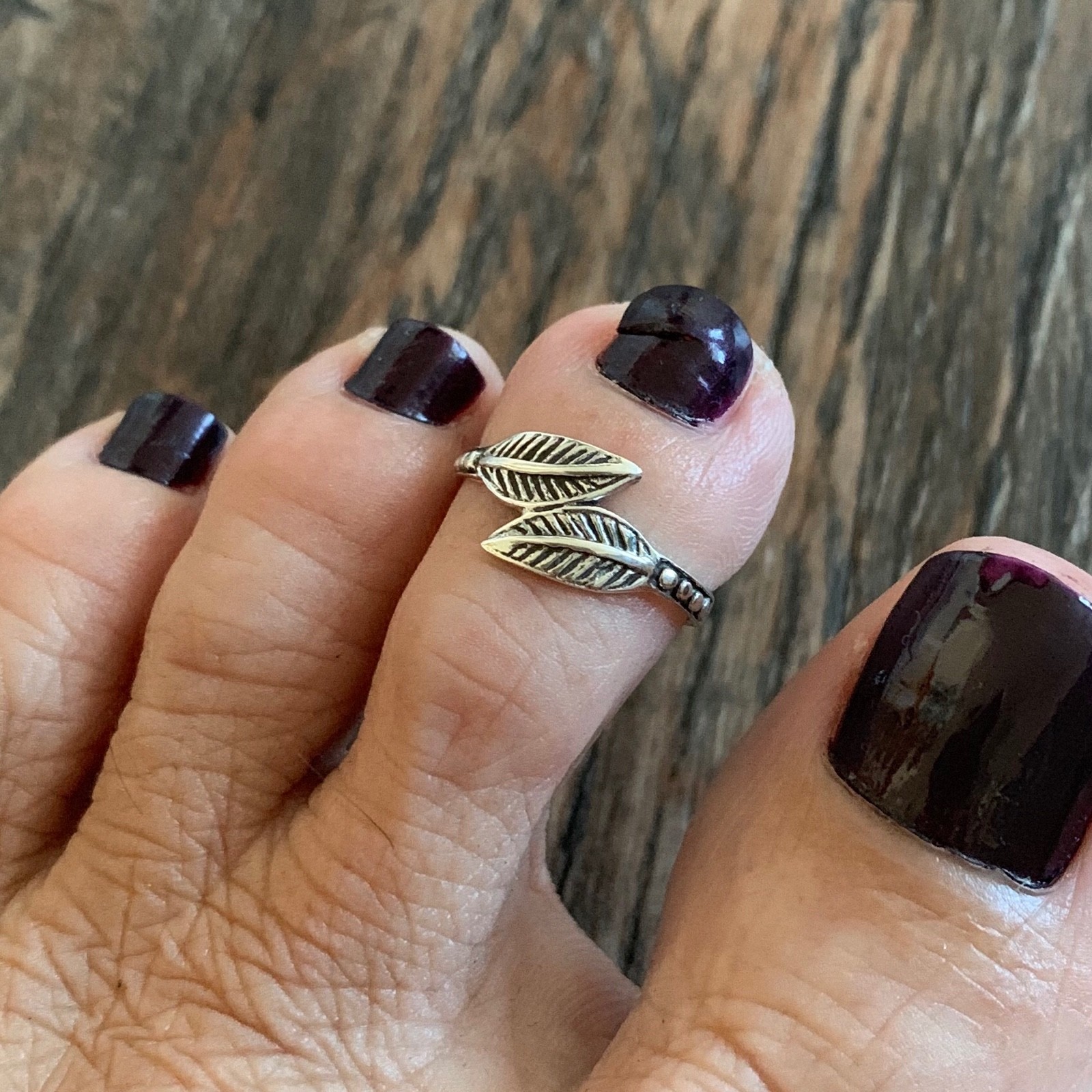 Sterling Silver Double Leaves Toe Ring, Silver Ring, Leaf Ring, Tree Rings