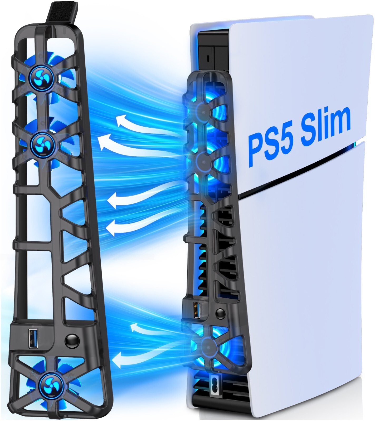 PS5 Slim Cooling Fan For PS5 Slim Disc/Digital Console Cooler Fan LED + USB 3.0