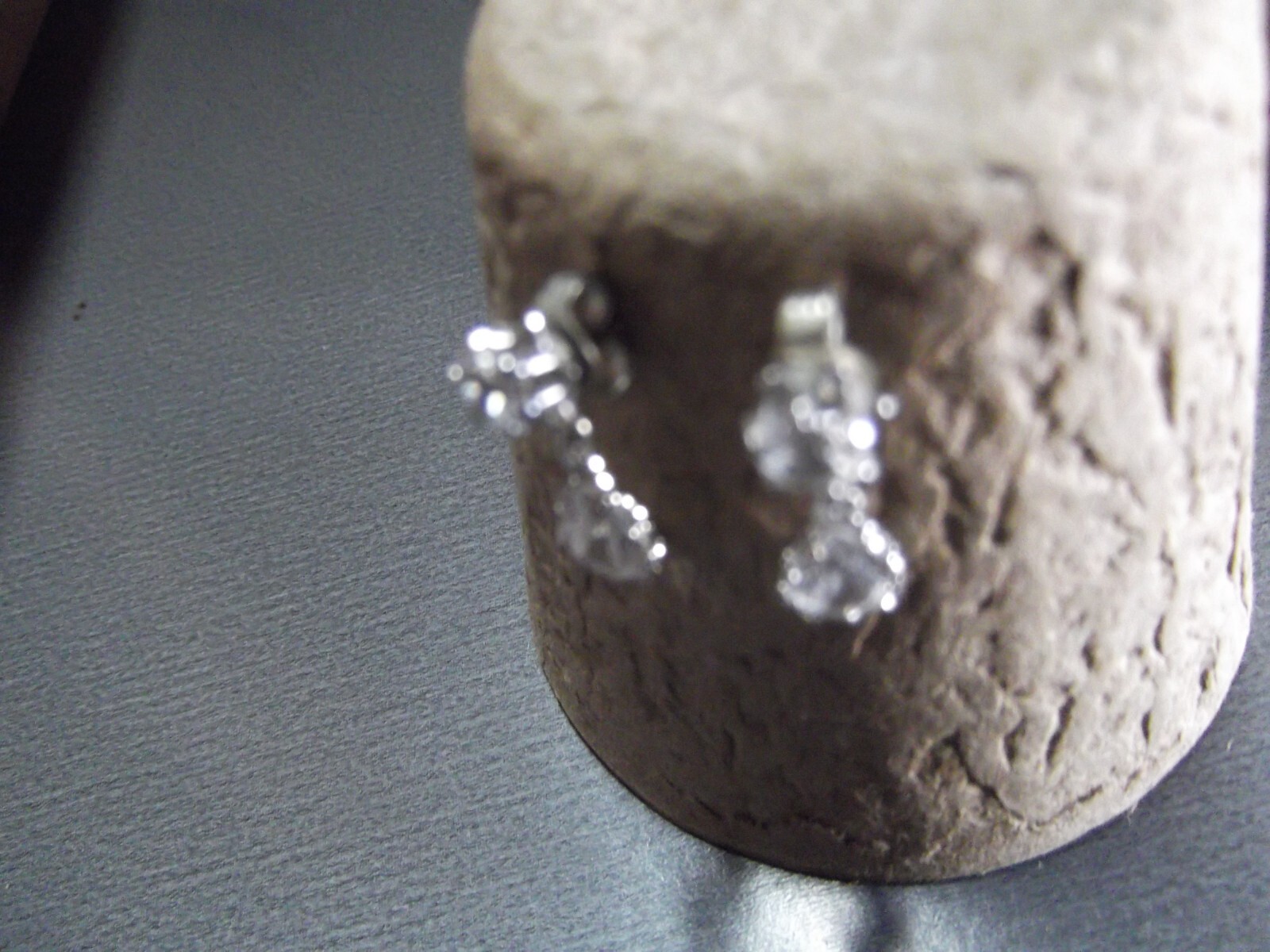 1 Pair Old .75"in White Glass Sparkly w/ Teardrop Dangle Stud