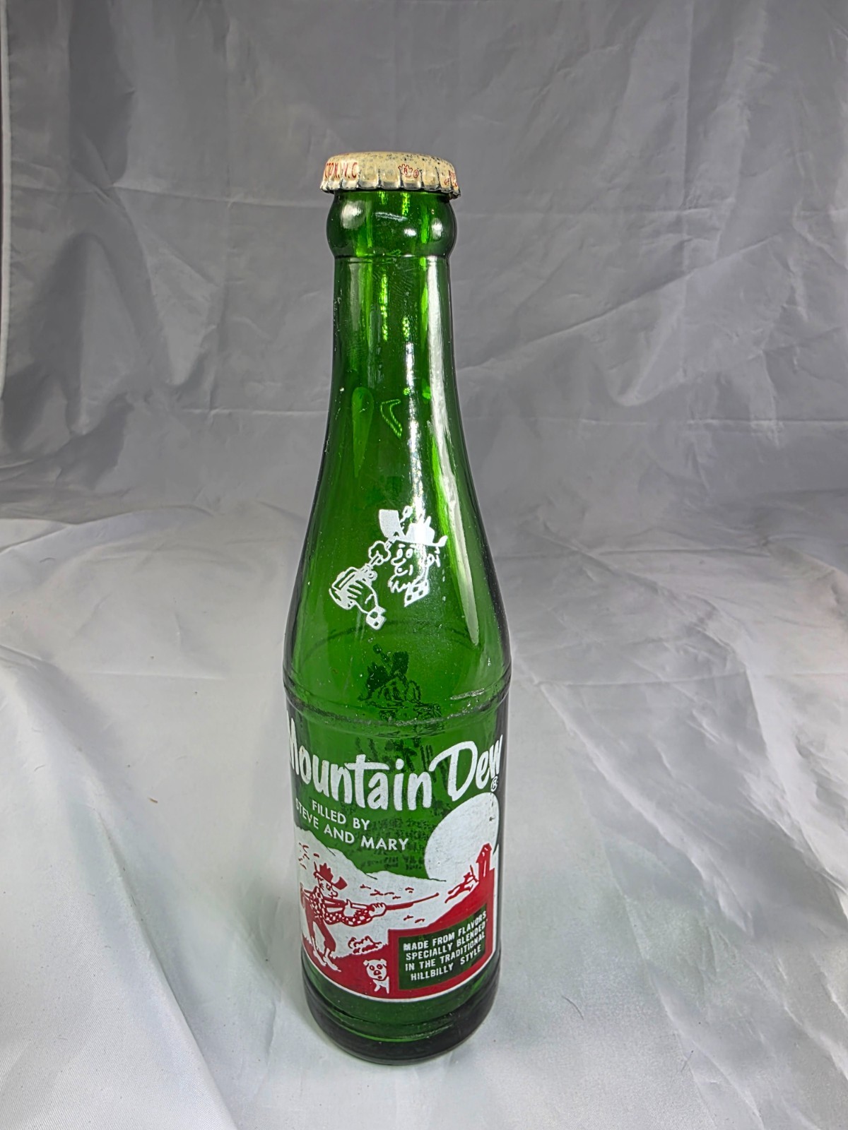 Vintage 1965 Mountain Dew Hillbilly Bottle Filled By Steve And Mary 8 Oz