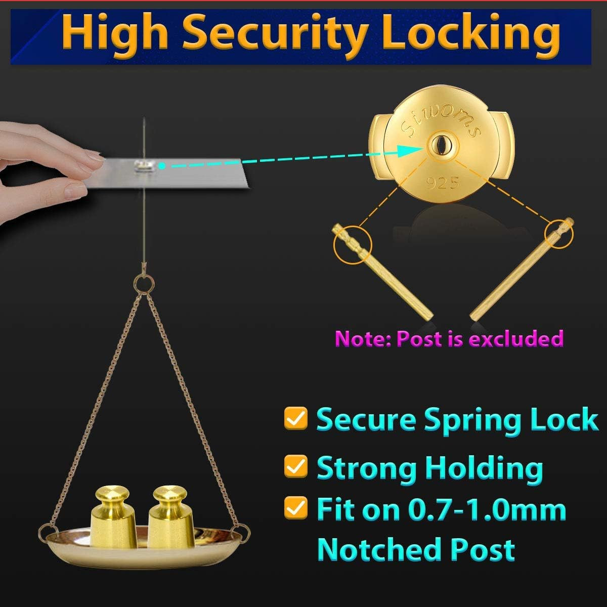 2-Pairs 14K Gold Locking Earring-Back Replacements for Studs, Hypoallergenic 925