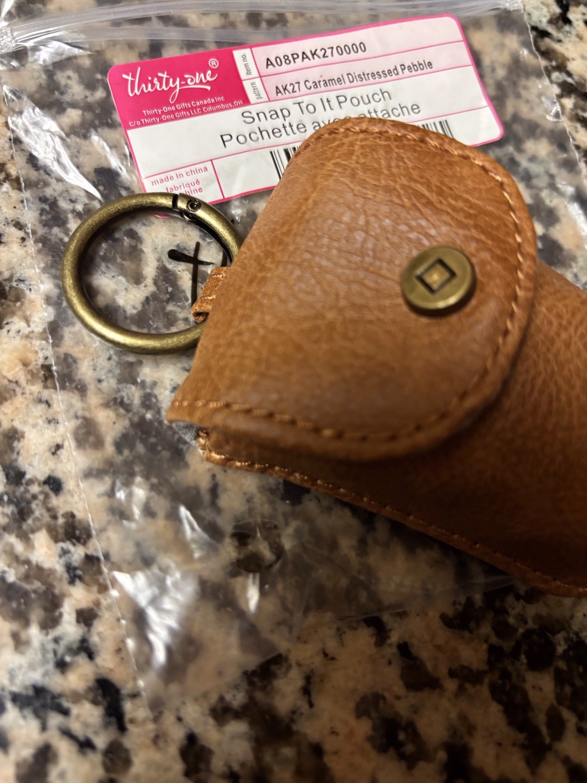 Thirty One Snap To It Pouch In Caramel Distressed Pebble Approx 2”w X 3”h New