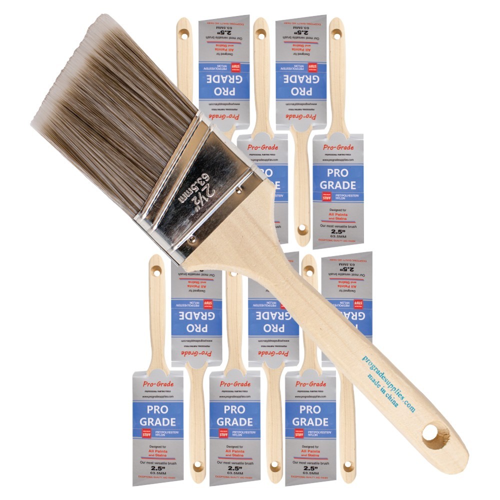 Pro Grade - Paint Brushes - 12Ea 2.5" Angle Brushes