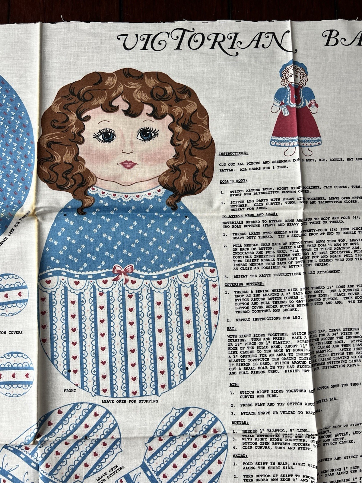 Victorian Doll Pattern, Cut & Sew Panel, Vintage Fabric, Spring Industries, 6559